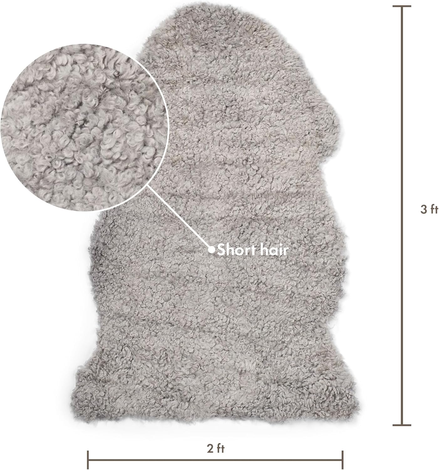Nordic Sheep Real Sheepskin Rug Short Hair 2x3 ft | Bedside Rugs for bedrooms, Sofa, Chair or Dining Table | Each Sheepskin is Unique and Created by Nature | Small Fluffy Rug in Light Grey