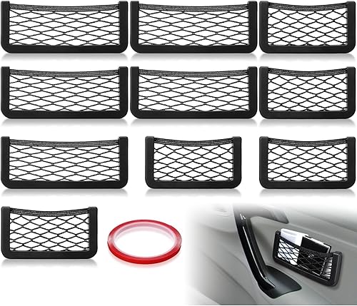 10 unidades de 2 tamaños de redes para teléfono de bolsillo de automóvil, bolsa de red de almacenamiento universal para asiento lateral de automóvil