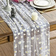 Artoid Mode Chemin de table d'été en tulle blanc pâquerettes, 70 x 300 cm, décoration de table de cuisine en intérieur, décor de fête/vacances