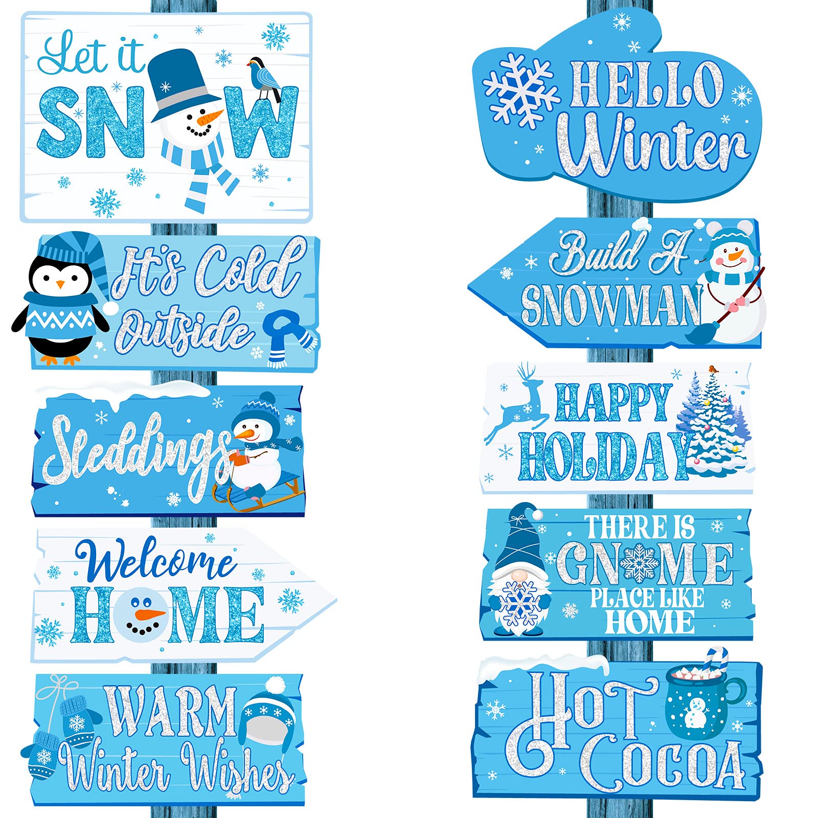 20 Pieces Let It Snow Yard Sign Let It Snow Sign Christmas Signs with Santa Claus Snowman Elk Christmas Tree Stocking for Garden Walkway Winter Holiday Ornament Party Decorations