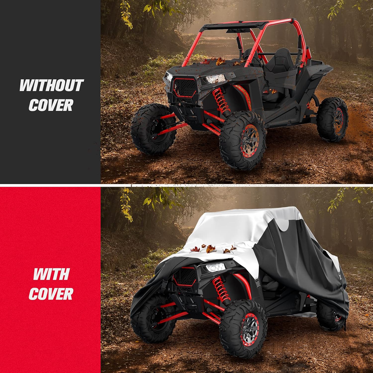 KEMIMOTO 2-Seater UTV Cover Compatible with Polaris RZR Ranger General Can-Am Commander Maverick Defender Kawasaki Mule, Waterproof Heavy Duty 420D Oxford Cloth PU Coating 131''x66''x75''