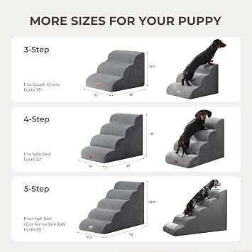 Dog Stairs for Small Dogs 13.5 H, 3 Step Dog ramp for Bed, Grey