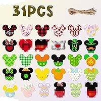 Vista 3 de 31 adornos colgantes de madera de ratón de San Patricio, Día de San Valentín, para árbol, rebanadas de madera de ratón de Pascua con cuerdas