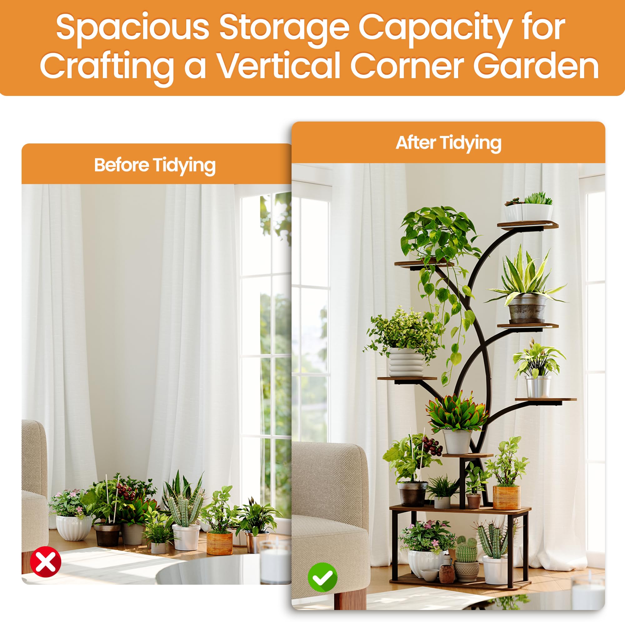 GoTiling Support Plantes Interieur avec Lampes de Culture: 162 cm Porte Plante d'Intérieur - 8 Niveaux Étagère Plante en Métal et Bois, Noir
