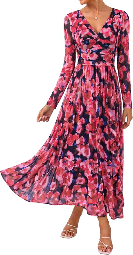 GRACE KARIN Women's Long Sleeve Floral Maxi Dress V Neck Formal Wed...