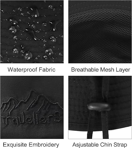 Miniatura 5 de Muryobao Sombrero de sol para hombre, protección UV, ala ancha, impermeable, boonie para pesca, senderismo, jardín, safari