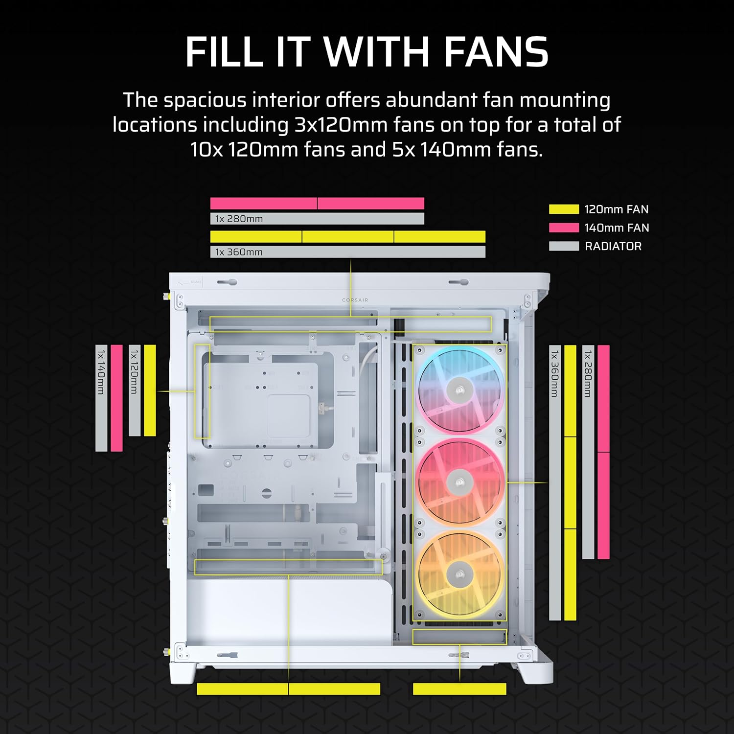 CORSAIR Frame 4500X LX Reverse Fan RGB Link Mid-Tower PC Case – 3X Pre-Installed Fans, Panoramic Glass, InfiniRail Mounting System, Modular Customization, Spacious Interior, GPU Anti-Sag – White
