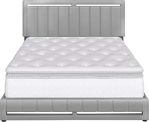 Miniatura 187 de Boyd Sleep Beaumont - Cama de plataforma tapizada con cabecero, base de colchón con 14 soportes de listones de madera, no requiere somier, piel