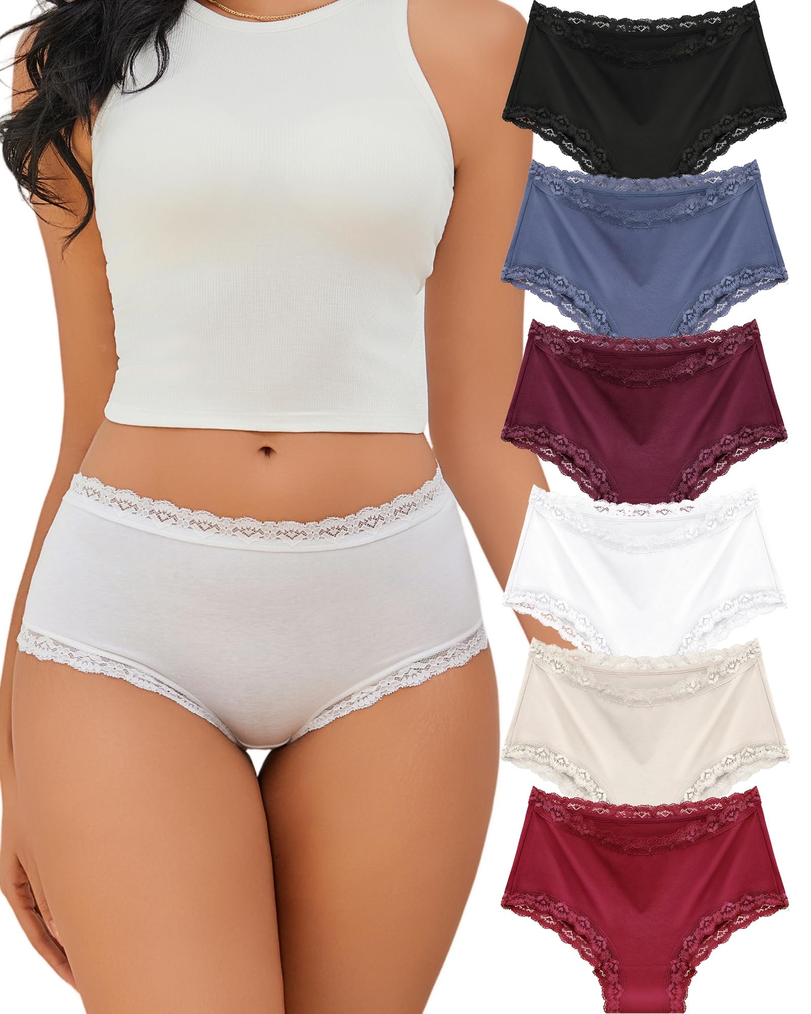 ALL OF ME 6er Pack Unterwäsche Frauen Baumwoll Unterwäsche Damen Brazilian Slip Damen Spitze Sexy Mid-Rise Pantys Atmungsaktiv Slips Mehrpack S-XXL