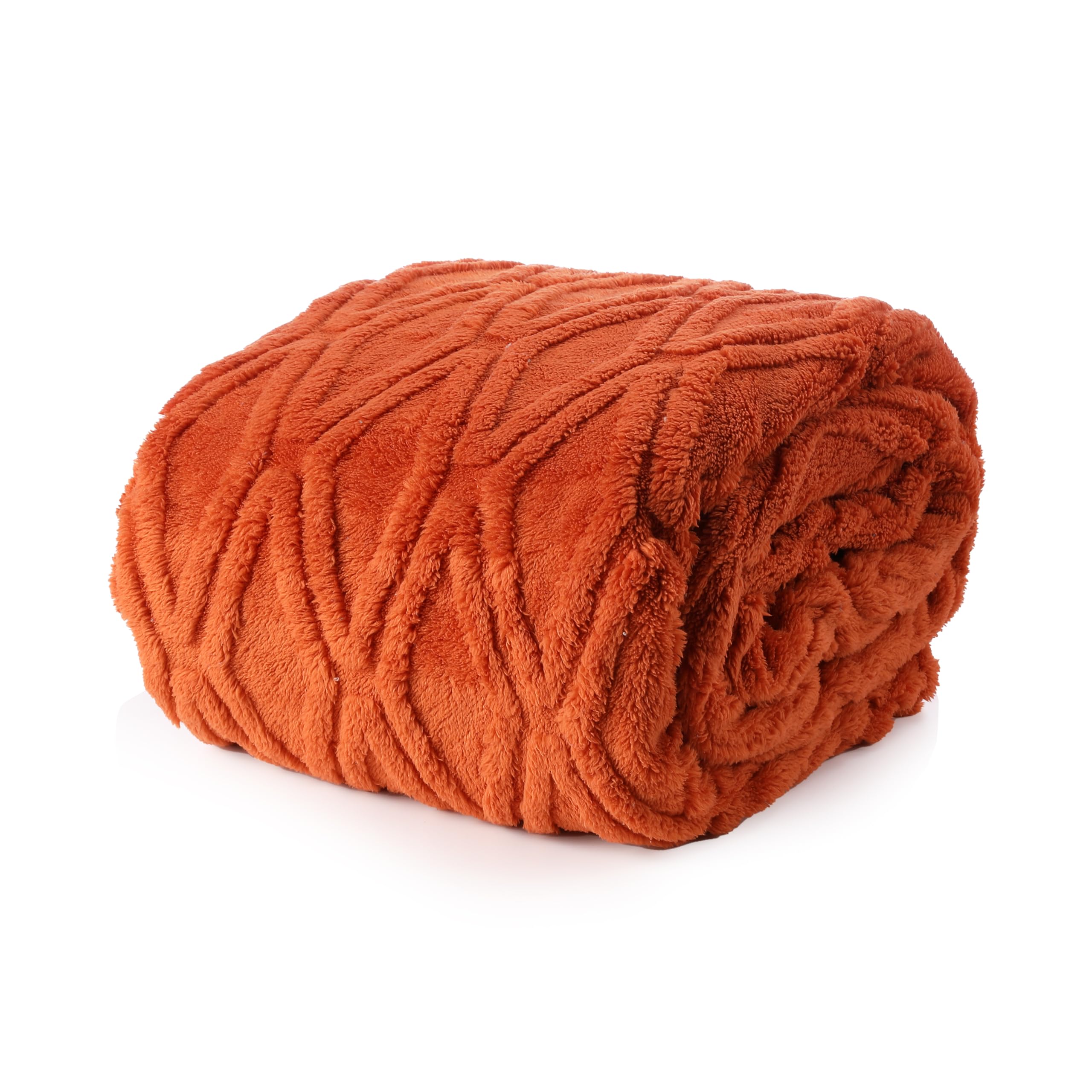 Double Sided Jacquard Fleece Throw Blanket 200×230cm, Soft Flannel Diamond Check Pattern Blanket for Sofa Bed Lounge Office Travel, Skin-Friendly Warm Breathable Machine Washable, Pumpkin Orange