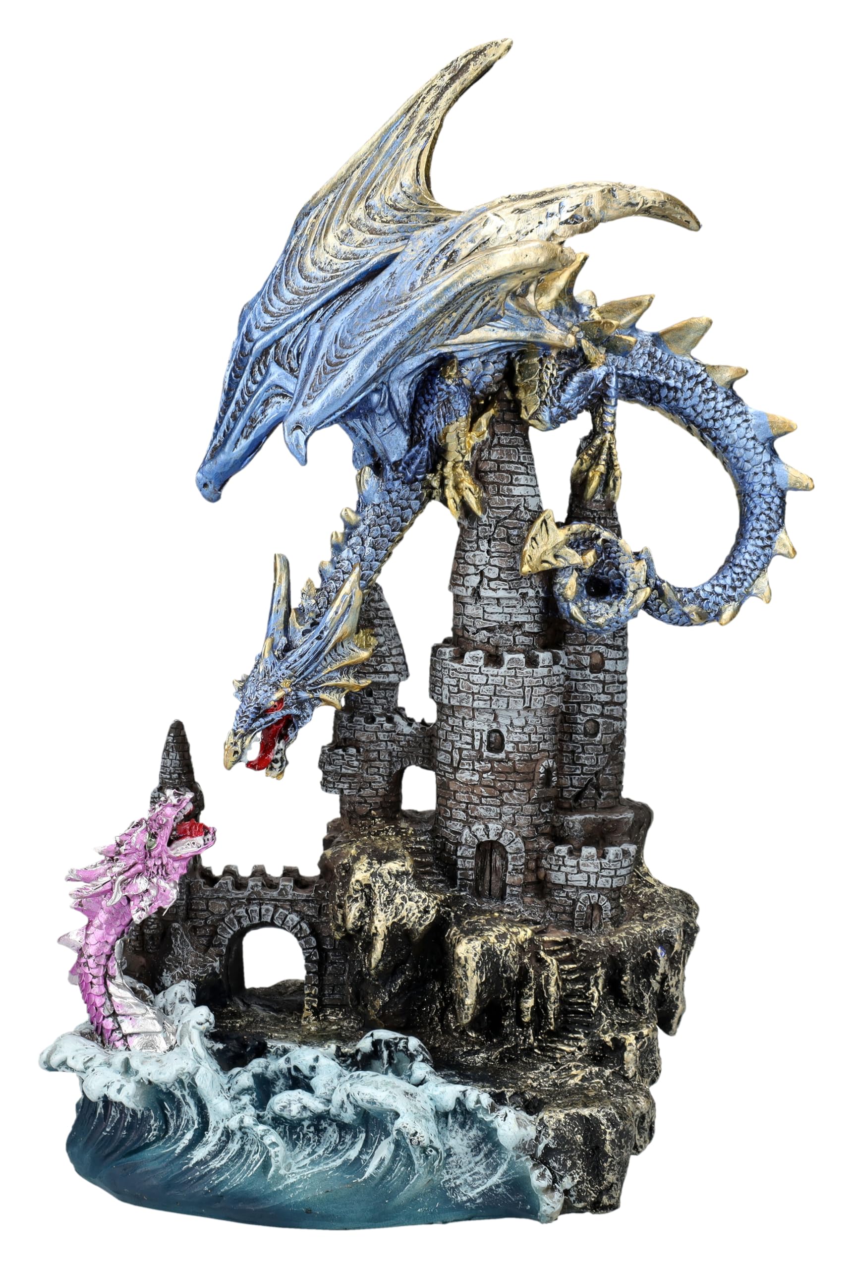 Figuren Shop GmbH Drachenfigur Wächterdrache gegen Seeschlange – Epische Fantasy Skulptur, 27 cm Höhe