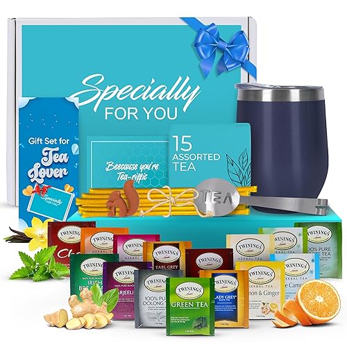 Juego de regalo de té para mujeres y hombres  Elegante juego de té para mujer con 15 tés únicos, vaso de acero inoxidable y 10 pajitas de miel en