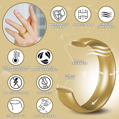 Miniatura 5 de Alianzas de boda de silicona para ella, paquete de 7, anillos de silicona flexibles para mujer, anillo de silicona con purpurina para mujer, anillos