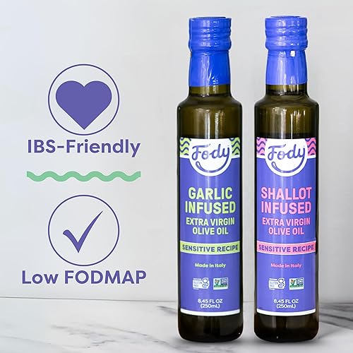 Vista 4 de Fody Foods Aceite de oliva virgen extra con infusión de ajo y chalota, 8.45 onzas (paquete de 2), bajo certificado FODMAP, apto para intestinos