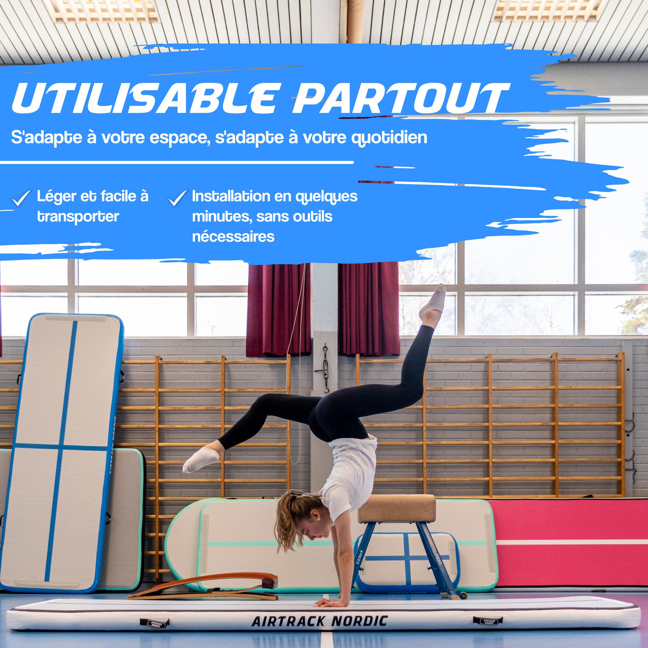 AirTrack Nordic Home Special Edition Air Track 3m/4m/5m/6m/7m/8m avec pompe à air - tapis de gym gonflable – Durable et facile à transporter Tapis de gymnastique, piste gonflable, tapis tumbling