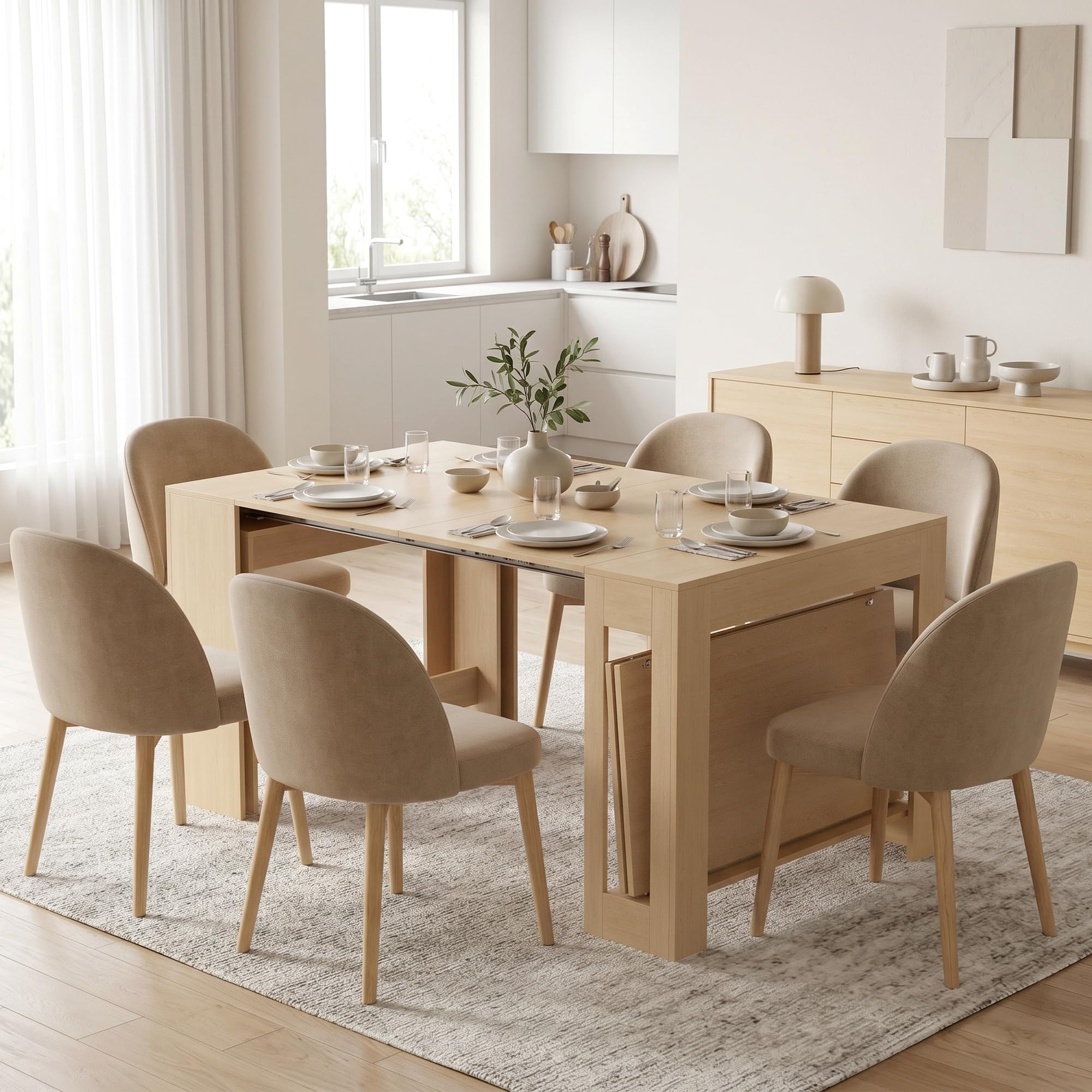 HOMCOM Tavolo da Pranzo Allungabile 48-240x90cm per 10 Marrone Chiaro | Tavolo Consolle Allungabile Rettangolare Salvaspazio, 4 Prolunghe, Soggiorno Cucina, Effetto Legno