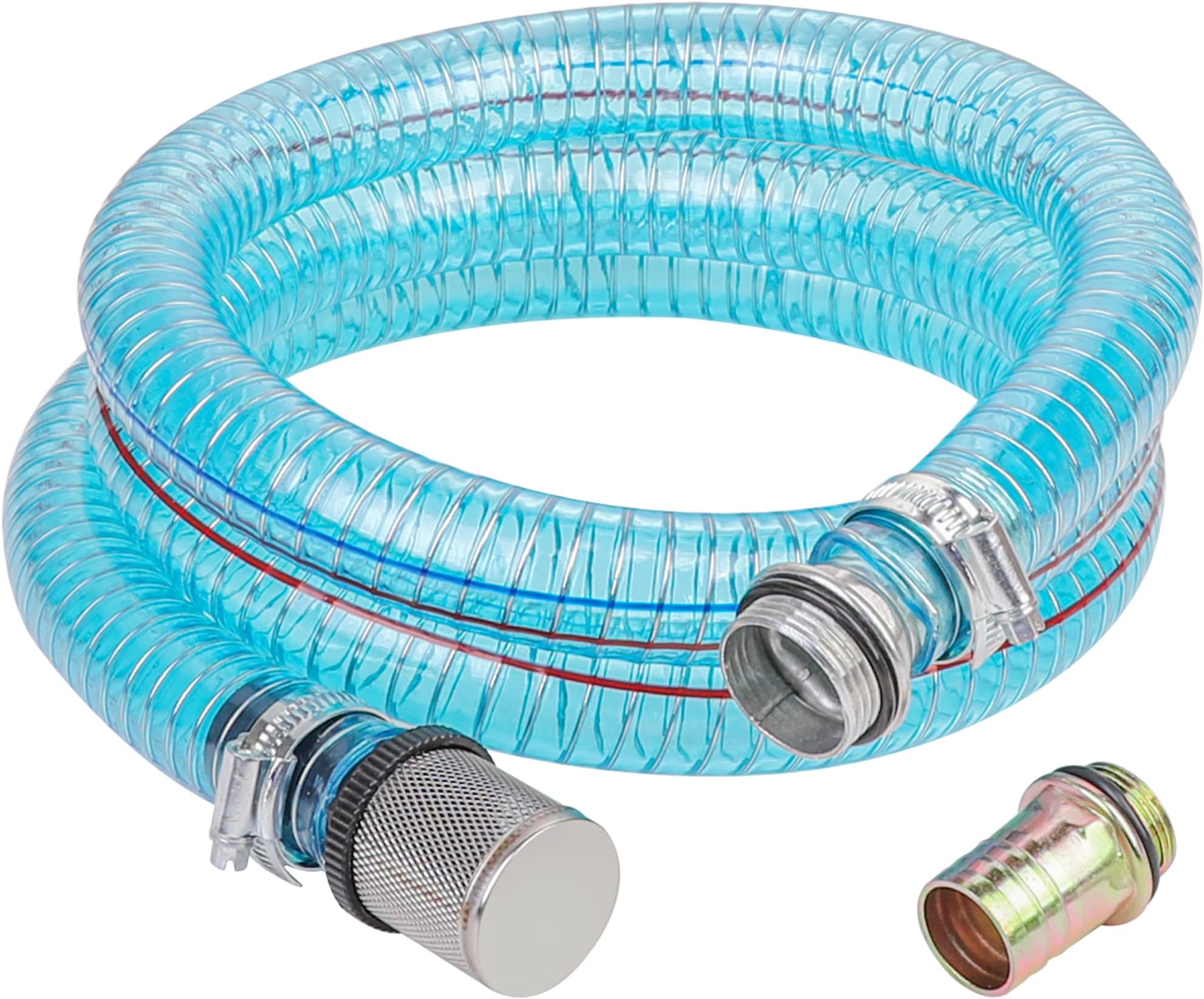 1 Inch Fuel Suction Hose for Oil/Diesel Transfer Pump, 6.5 Feet Steel Wire Tube with 3/4 & 1 Inch Threaded Couplings and Filter