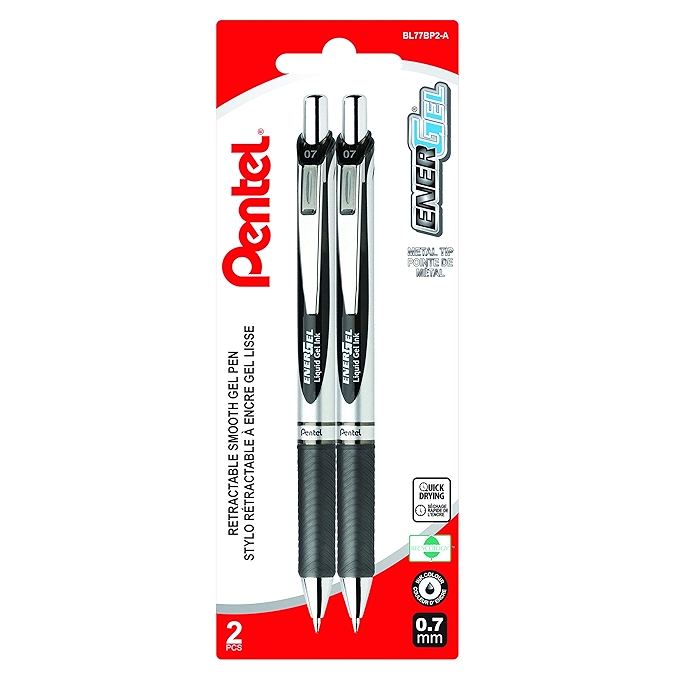 Pentel EnerGel 可伸缩水性中性笔 黑色墨水 适合日常书写