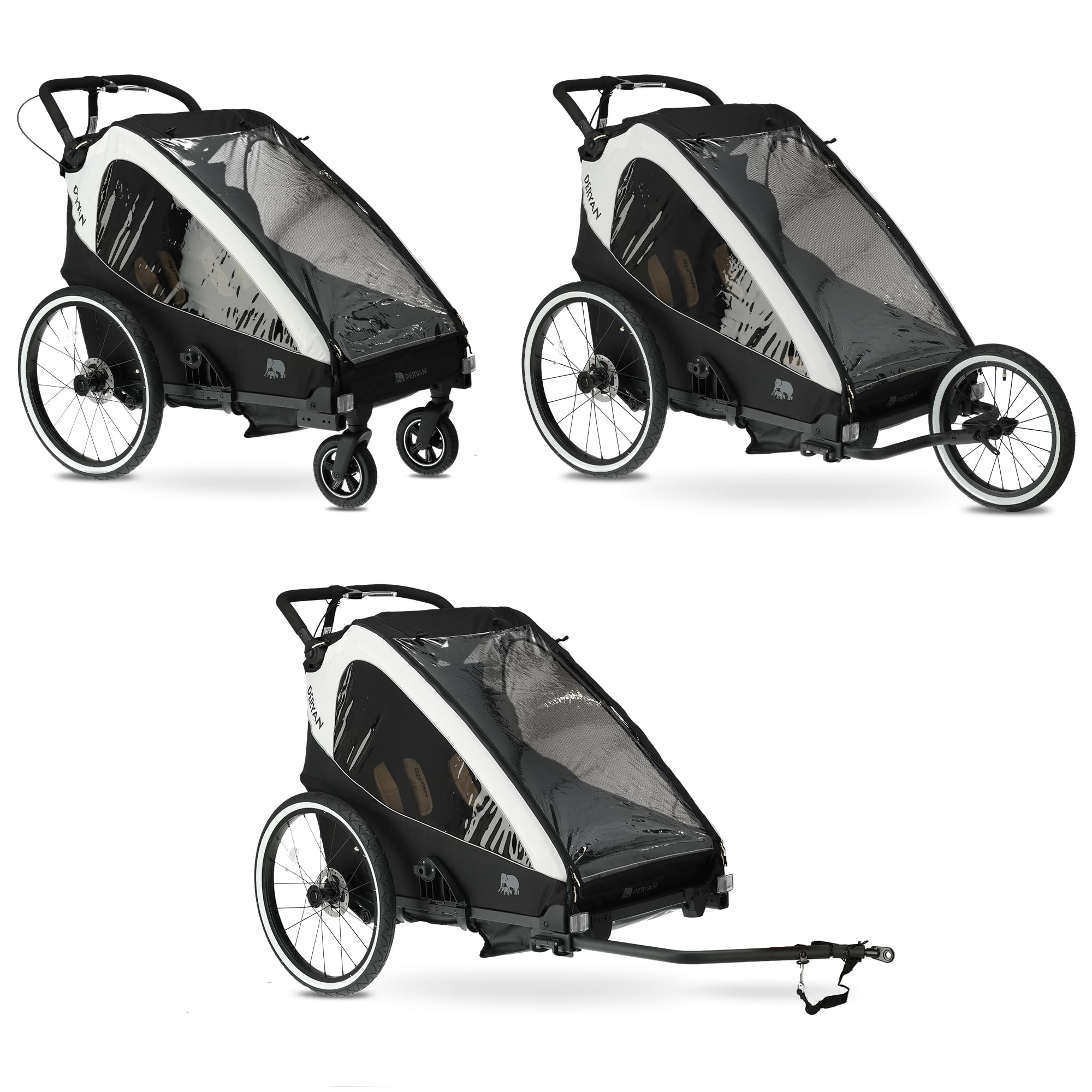 Deryan Deluxe 3-in-1 Bicycle Trailer in Cream DUO V2 configuration, shown as a bike trailer.