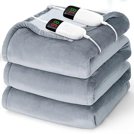 King Size Heated Electric Blanket - 90" x 108" with Dual Control, 10 Heating Levels & 8 Hours Auto Off, Soft Warm Flannel Gifts with Over-Heat Protection, ETL & FCC Certified
