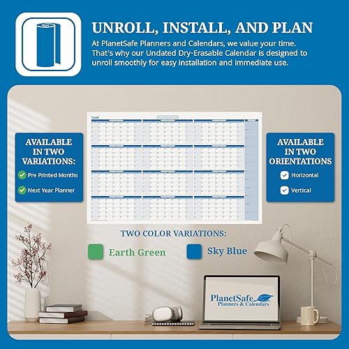 Miniatura 2 de PlanetSafe - Calendario horizontal de 12 meses, calendario borrable en seco para pared, planificador anual, calendarios de pared grandes (36 x 75