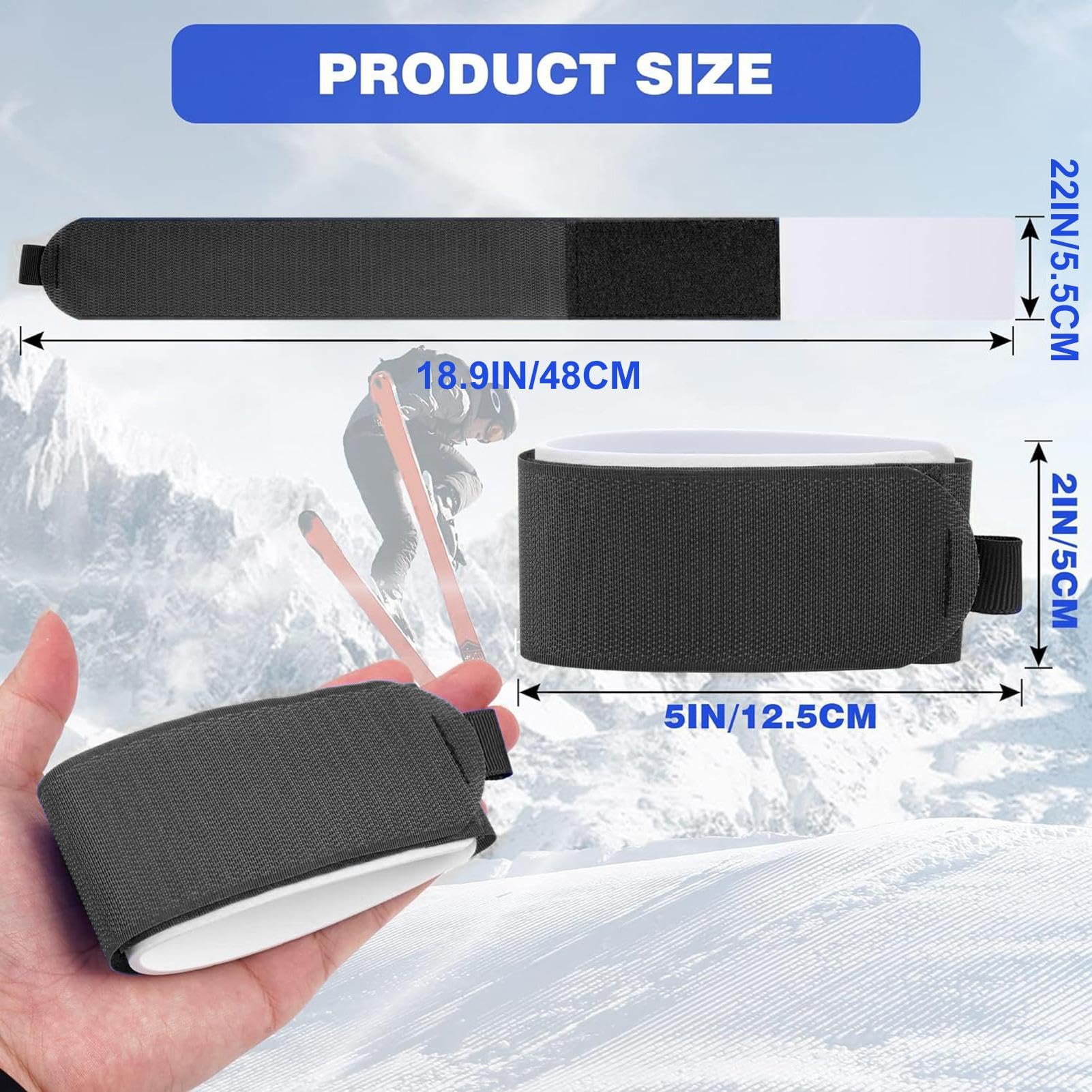 Cinghia per snowboard, skigurte da trasportare | Fascetta per snowboard – 4 supporti per bastoni, fasce da sci regolabili, tracolla per un facile trasporto, cinghia da snowboard, accessori da sci