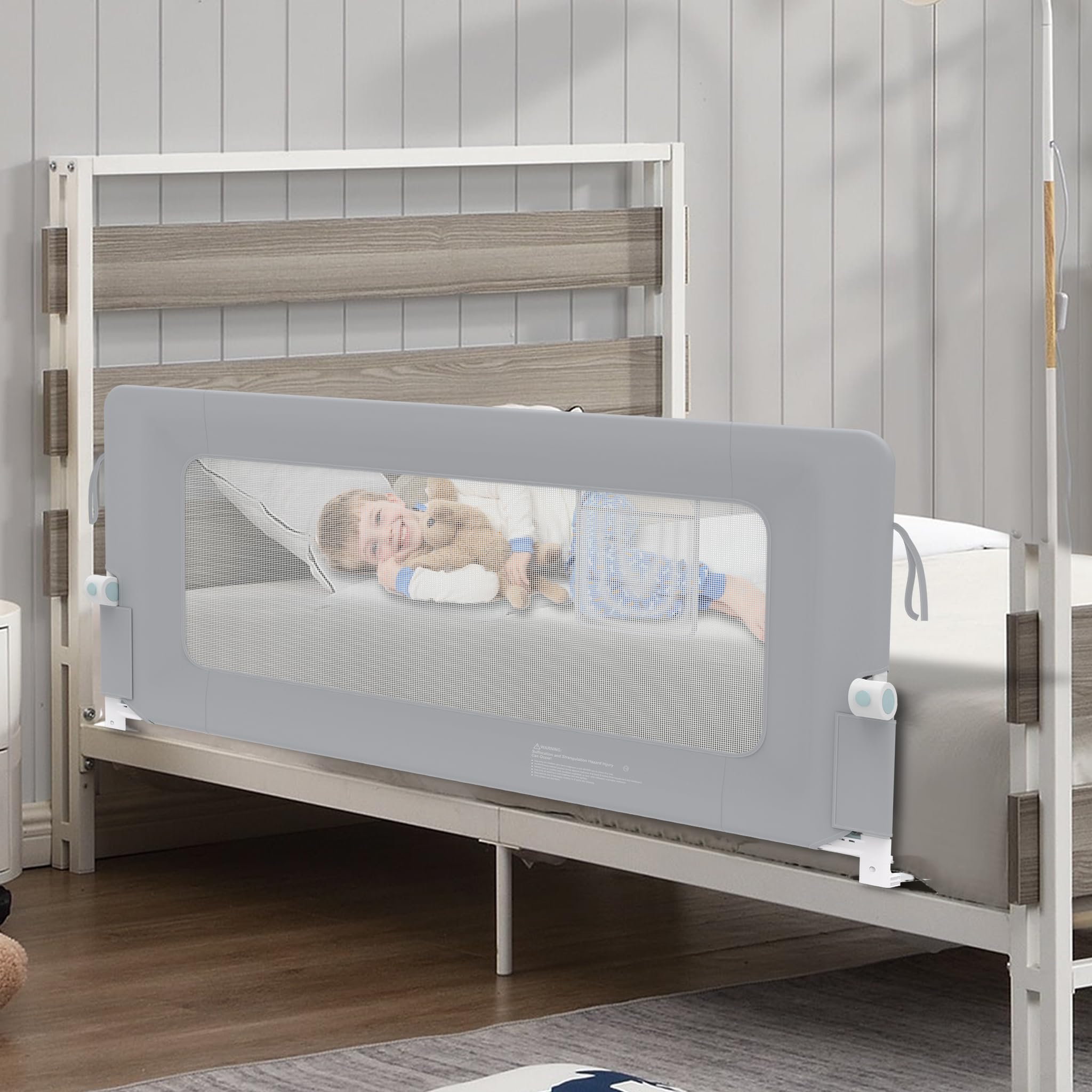 AufuN Barrera de cama portátil de 200 cm, plegable, para niños y bebés, plegable, portátil, protección contra caídas, para bebés y niños en la cama de padres, color gris