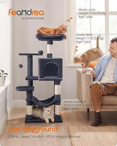 Miniatura 2 de Feandrea - Árbol para gatos de varios niveles para interiores, torre para gatos tipo condominio con 4 postes para rascar, 2 posaderos, hamaca y Gris