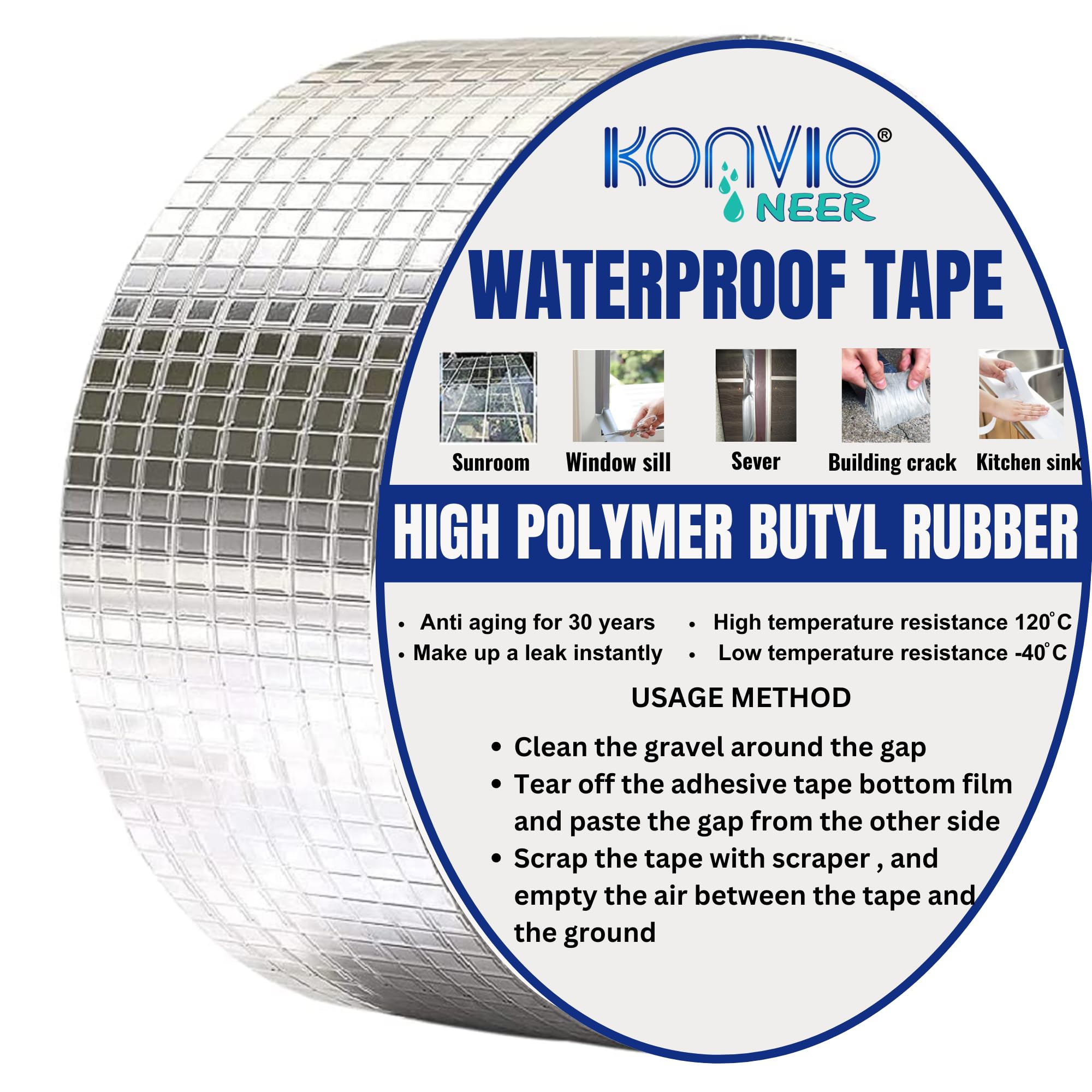KONVIO NEER Waterproof Repair Tape for Pipe Leakage Roof Water Leakage Solution Aluminium Foil Tape Waterproof Adhesive Sealing Butyl Rubber Tape for Surface Crack(5CM X 5M)(Silver) (B0CXXYRQJN) Amazon Price History, Amazon Price Tracker