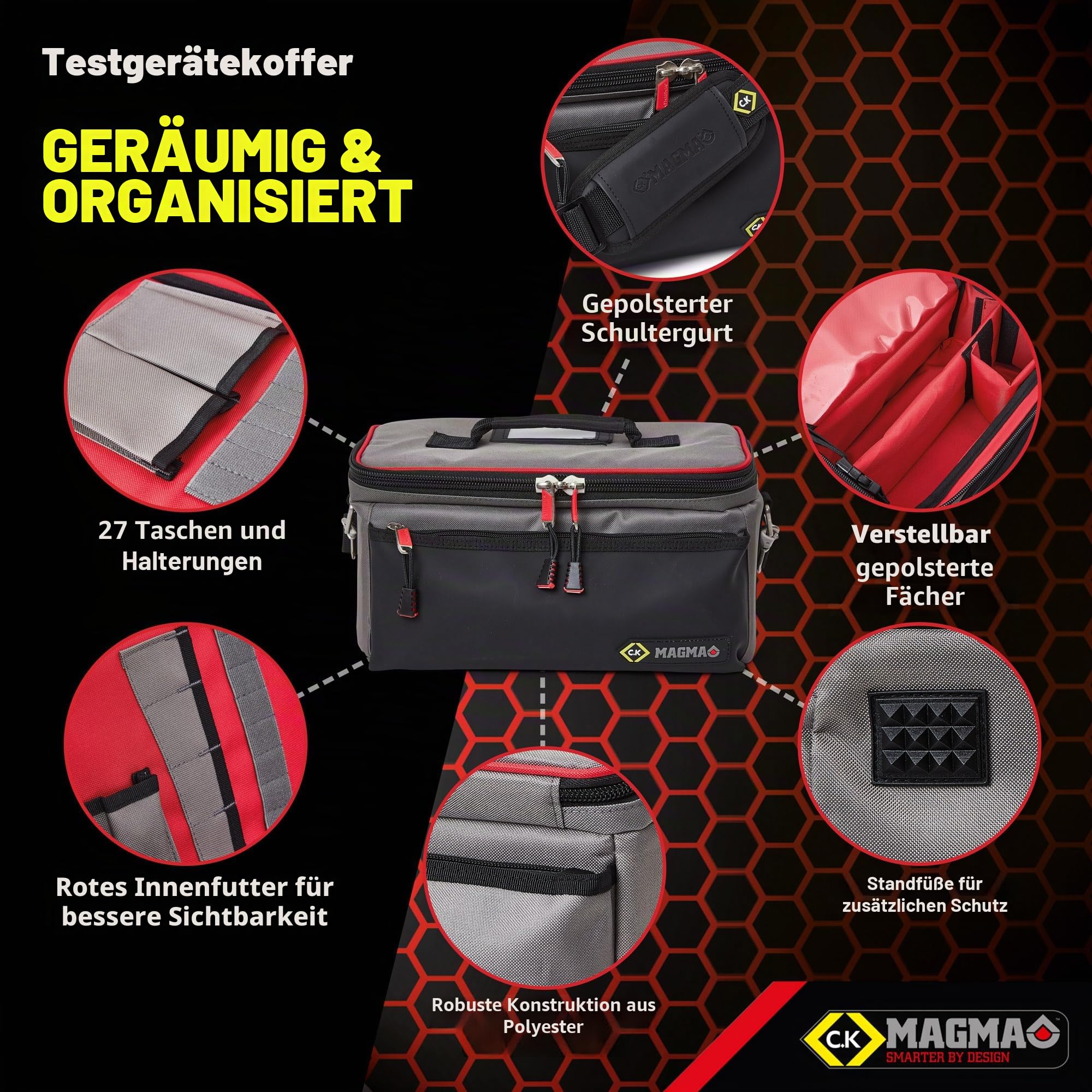 C.K Magma Werkzeugkoffer leer für Messgerät und Zubehör, Werkzeugtasche Techniker, Arbeitstache Elektriker, Werkzeug Tasche, Werkzeugkiste, Werkzeugaufbewahrung, Werkzeugtrage, Tool Bag, MA2638