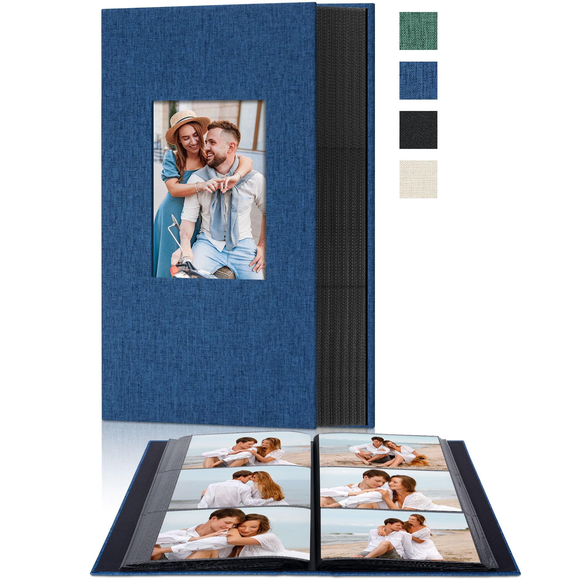 Remowith 4x6 Fabric Photo Album 300 Pockets Front Window, Blue