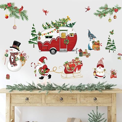 Miniatura 2 de decalmile Calcomanías de pared para árbol de Navidad, camping, coche, muñeco de nieve, calcomanías de pared para comedor, cocina, ventana de