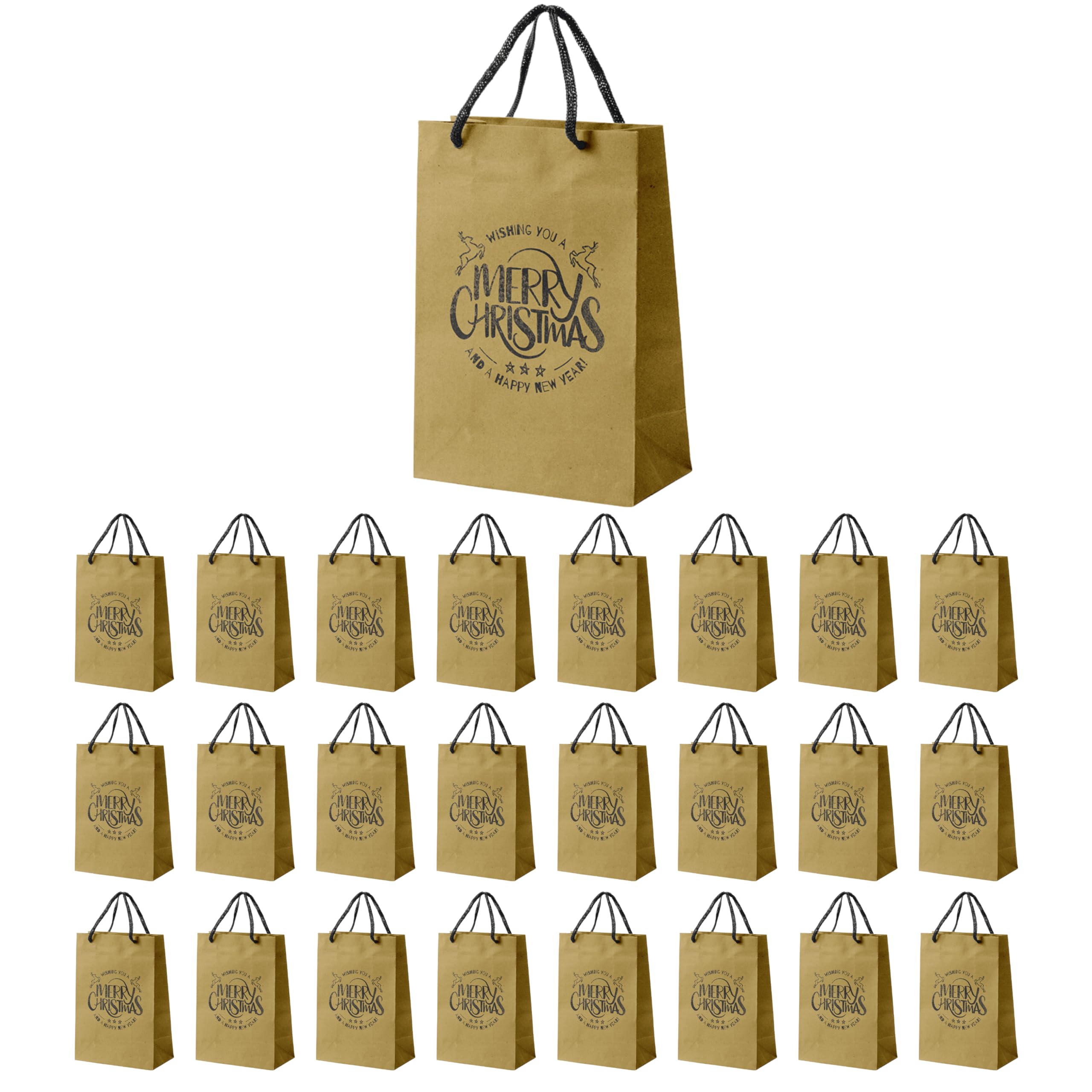 25x Bolsas de Papel Kraft Navideñas Marrones con Asas de Cuerda 25x10x32cm - Bolsas de Regalo - Navidad - Varias Opciones de Impresión Temáticas Navideñas