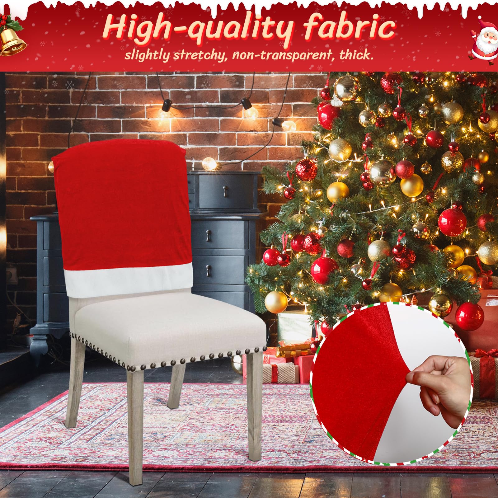 Coprisedia natalizio per sgabello, cappello di Babbo Natale, coprisedia da cucina, lavabile, elasticizzato, per sala da pranzo, protezione rimovibile per cucina, hotel, vacanze
