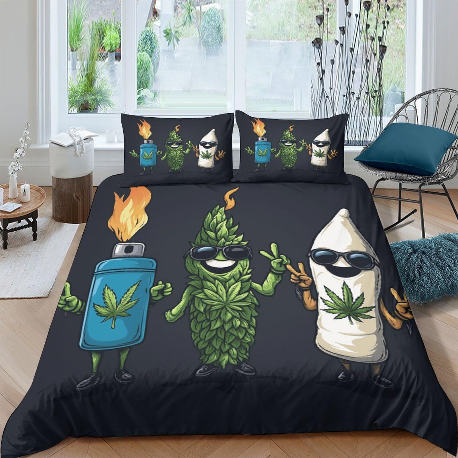 Ctjqhvkz Style-2 3D Printed Cartoon Cannabis Fitted Sheet Microfiber Fun Smoking Accessories Mattress Cover For Bedroom Dorm Decor Single（135X200cm）