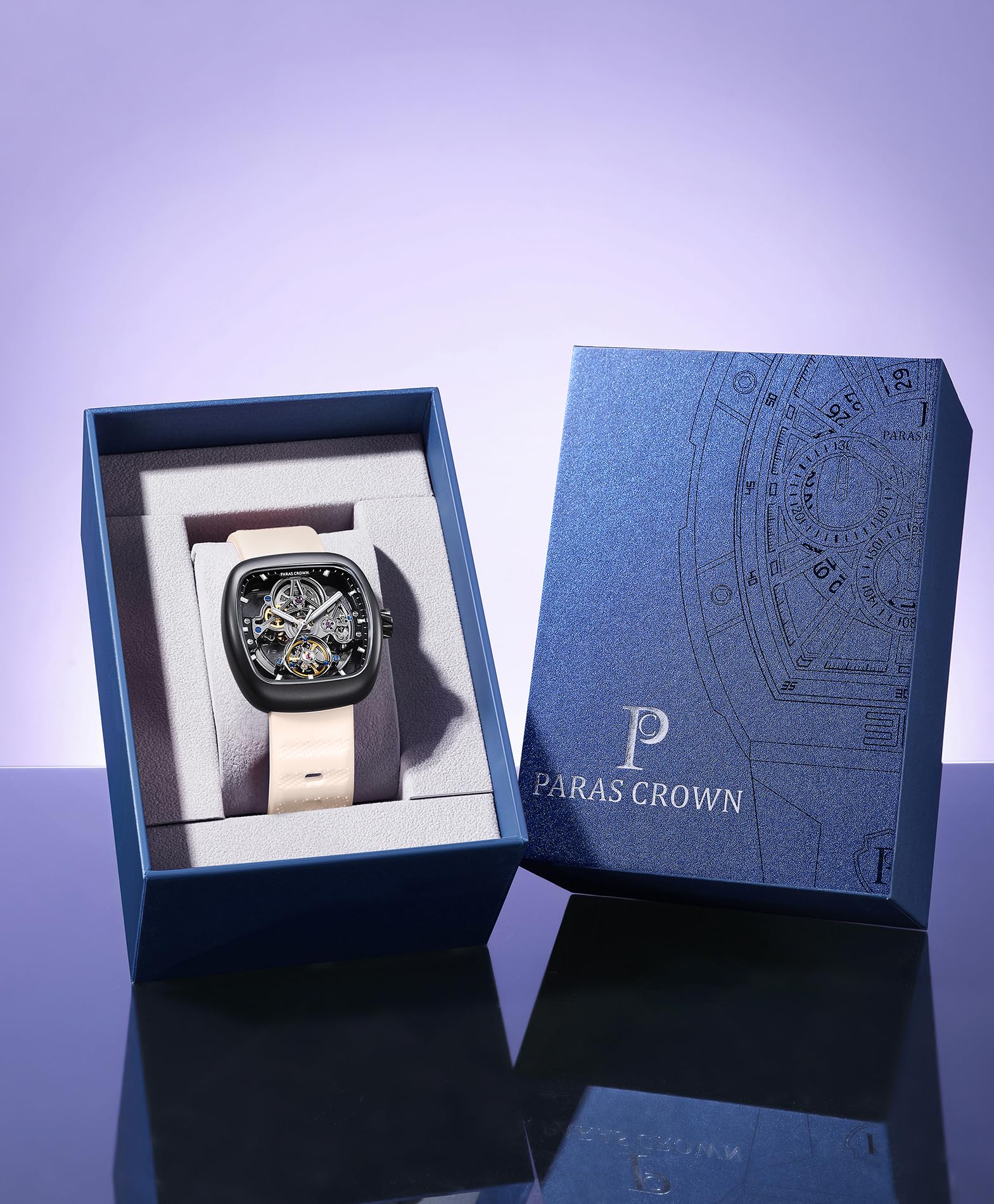 Paras Crown Uhren Herren Automatikuhr mit Automatikwerk – Uhr für Herren, Silikonarmband, 5ATM wasserdicht & Leuchtzeiger Armband Uhr