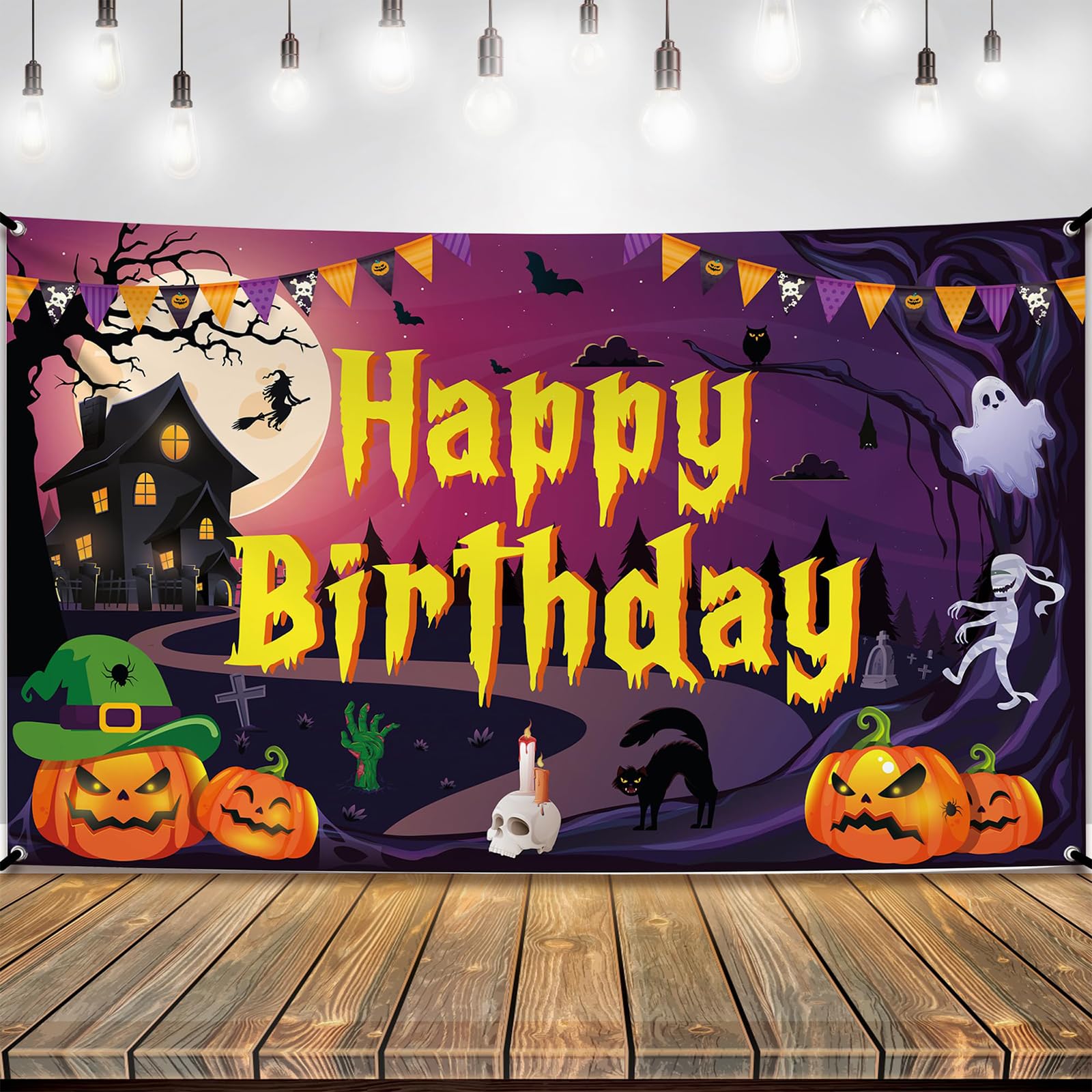 Happy Halloween Birthday Banner 180x110cm Halloween Backdrop for PartyDecor