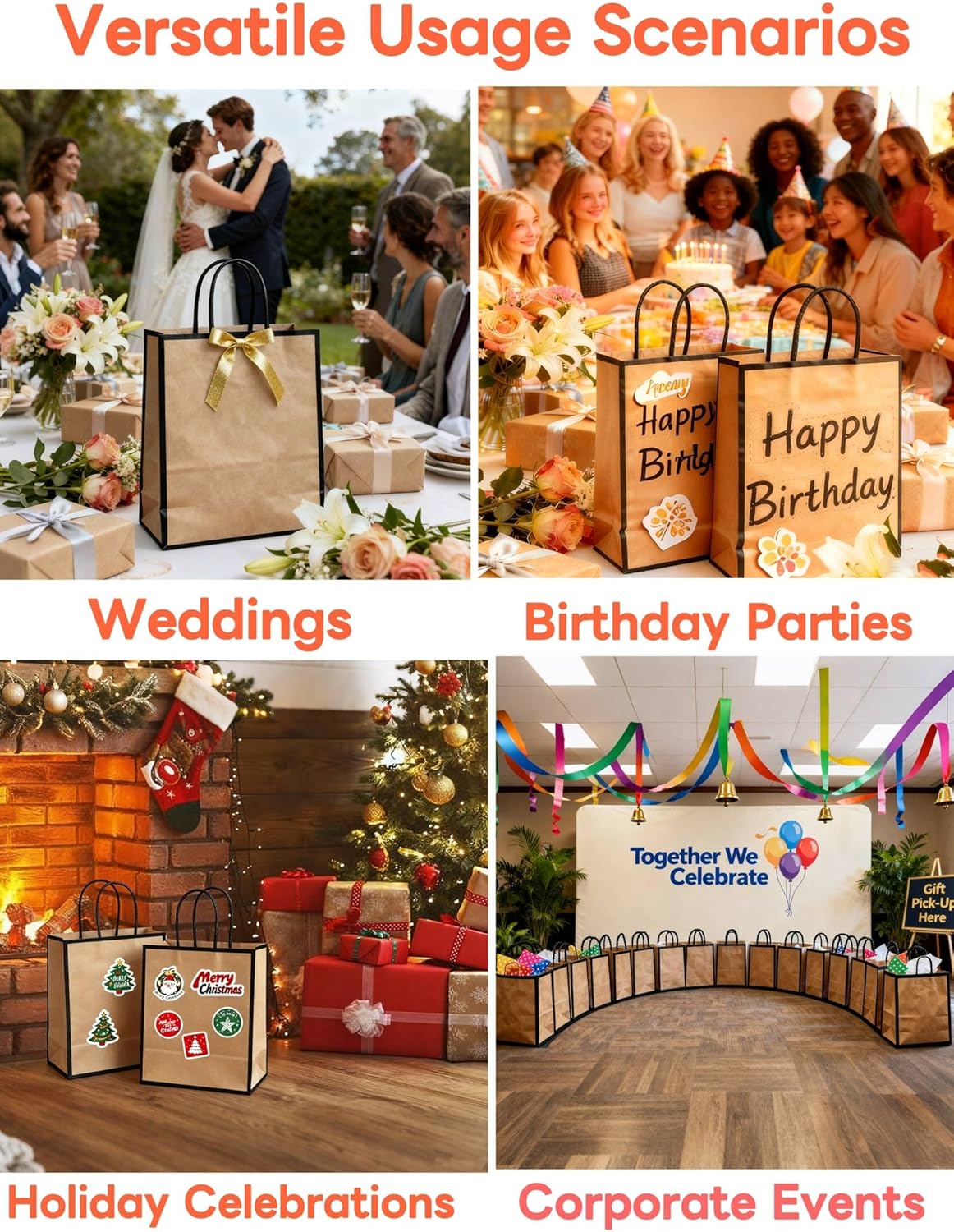 TsdL-one 32Pcs Medium Kraft Paper Gift Bags with Handles, 8x4.25x10.5 Inch Brown Paper Bags Bulk for Wedding, Party Favors, Retail, Shopping & Gift Packaging - Image 2
