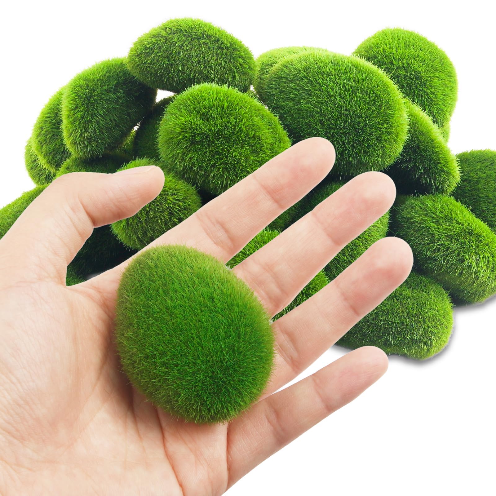 Künstliche Moossteine, 3 Größen, grünes Moos, dekorative künstliche Mooskugeln für Gartendekoration, künstliche Moosdekoration für Pflanzen, kleine Pflanzen, 30 Stück