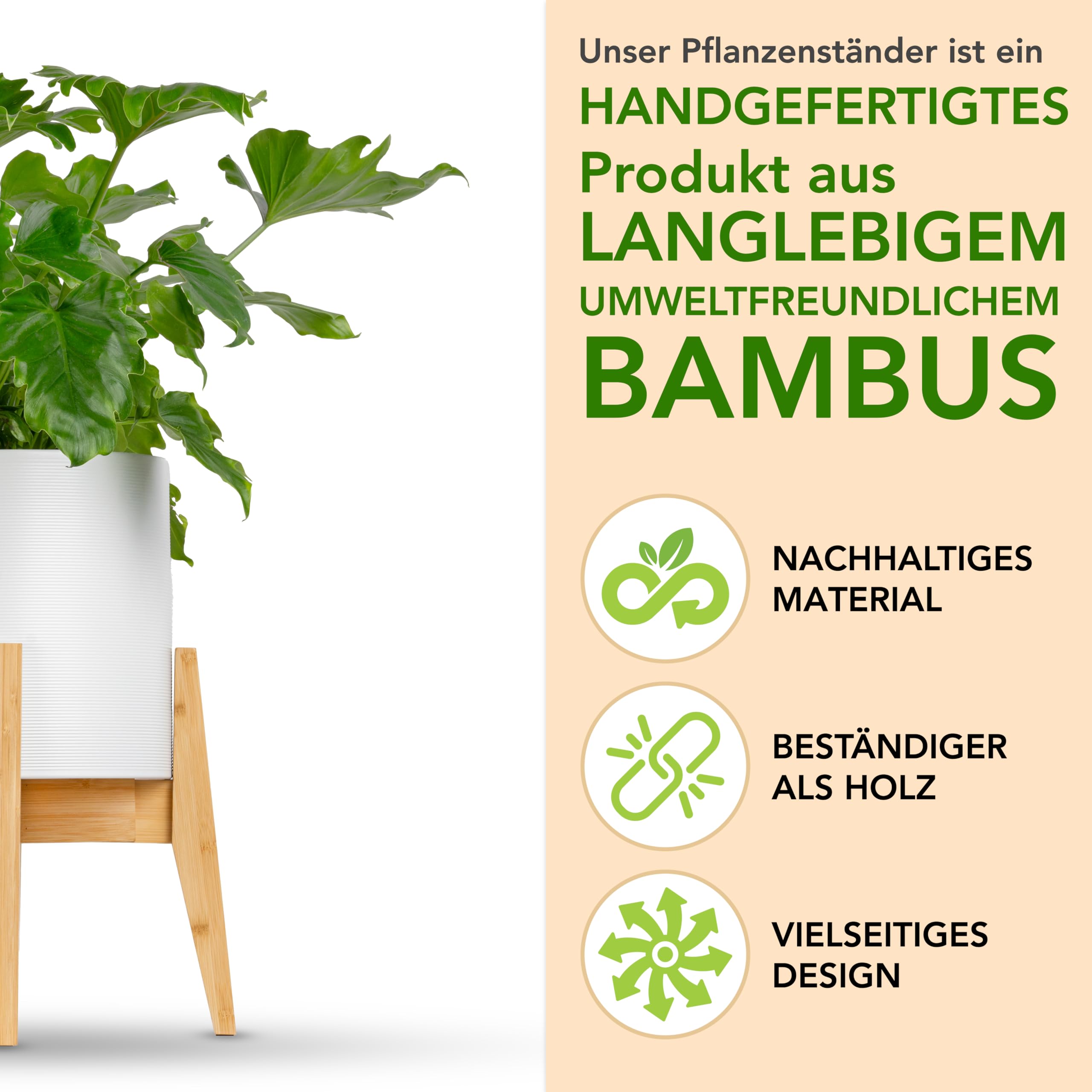 Groon® Blumenständer Holz - Verstellbarer Premium Pflanzenständer für 20-30 cm große Pflanzentöpfe - hellbrauner Blumenhocker Pflanzenregal Pflanzenhocker aus Bambus - plant stand indoor und outdoor