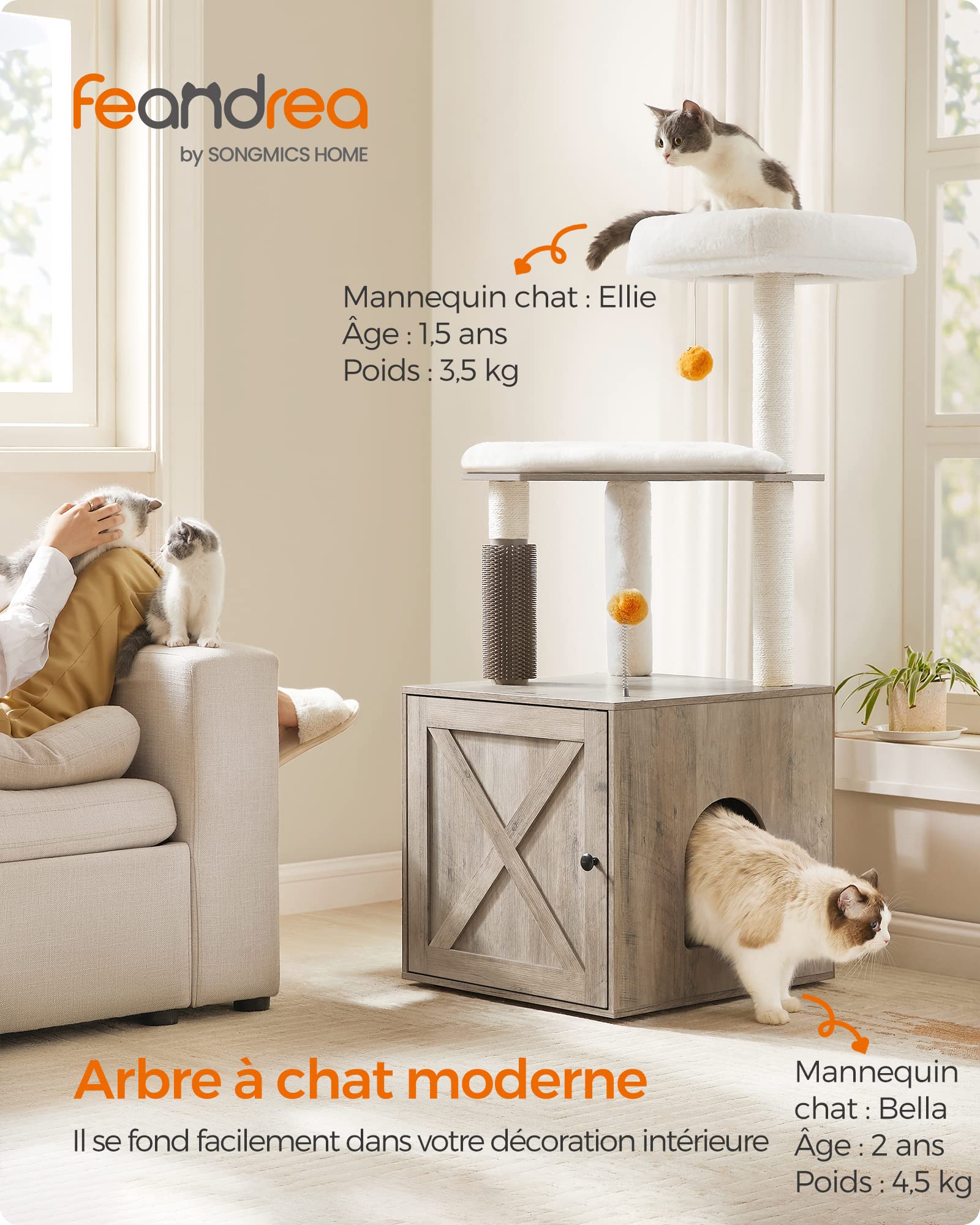 Feandrea Arbre à Chat 2-en-1 avec Maison de Toilettes, 134 cm