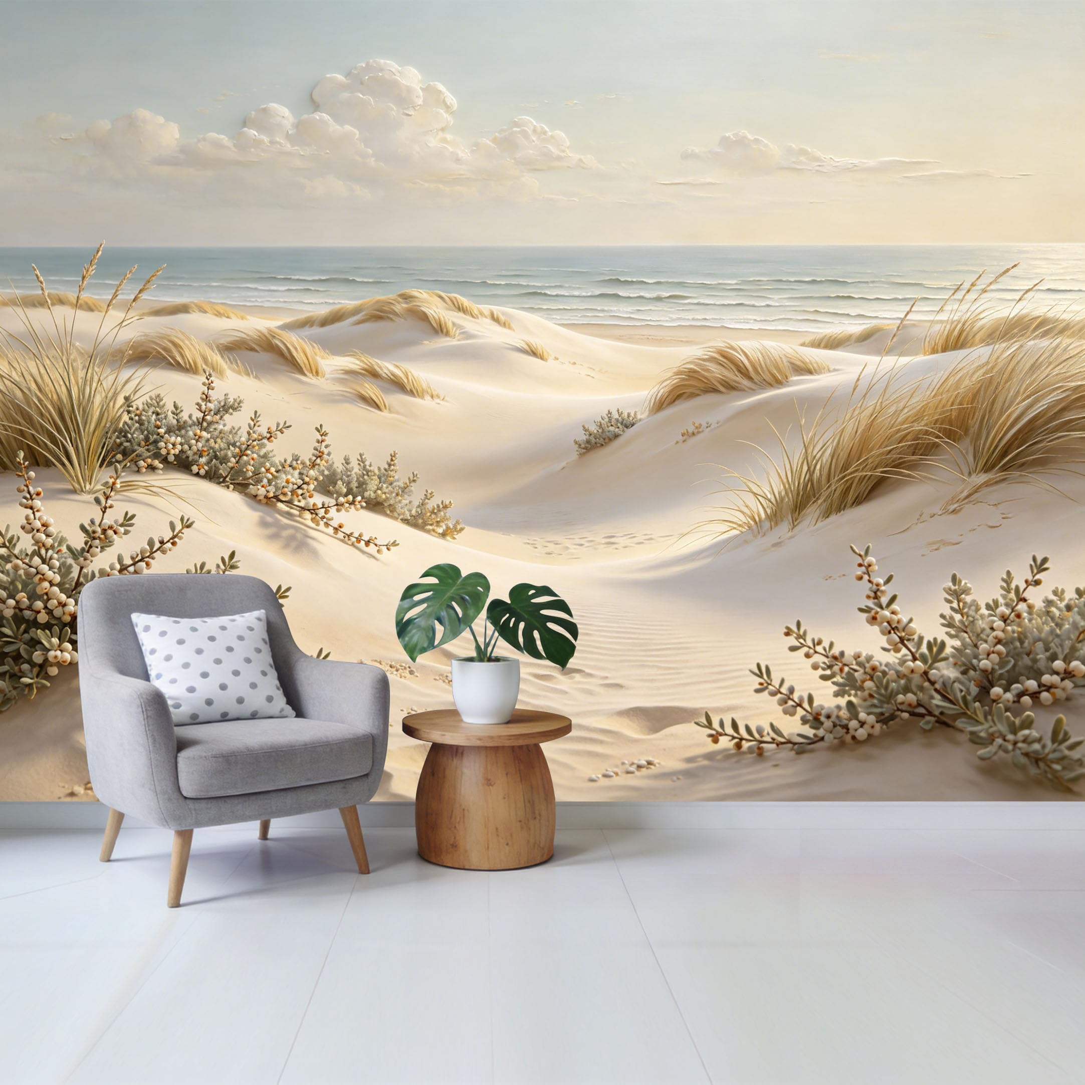 Qzlithotic Yq2605250343 Custom Size Wall Mural Serene Coastal Sand Dunes Beach Landscape Oil Painting Style Selfadhesive Wall Fabric Removable Wallpaper For Home Office Decor