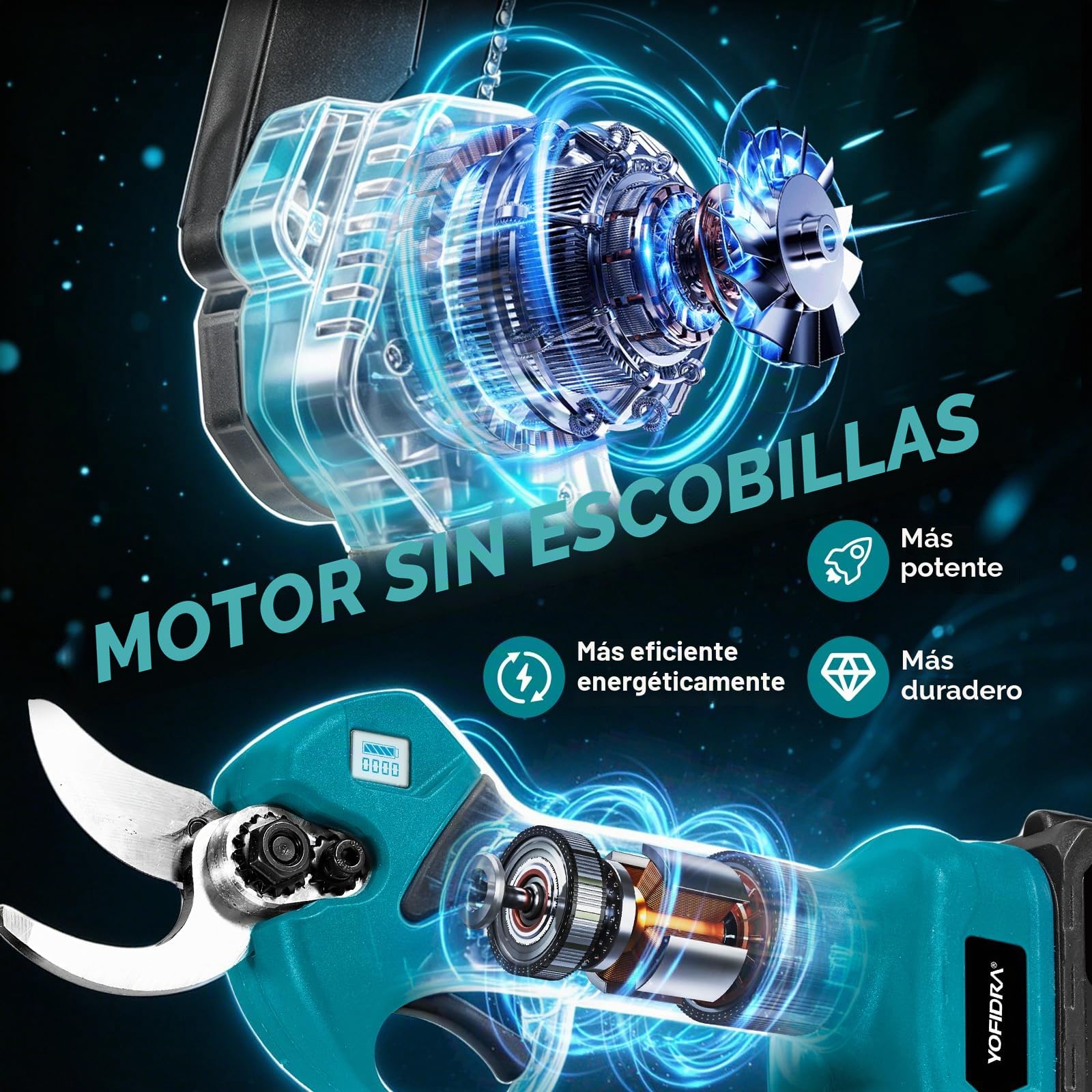 Yofidra 4-en-1 podadora con batería, sierra de cadena telescópica de 6 pulgadas con batería y tijera de podar eléctrica de 30 mm, ángulo ajustable de 180°, motosierra eléctrica con 2 baterías de 3.0