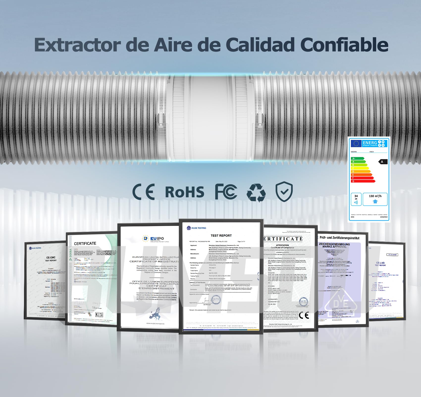 Ventilador Extractor de Aire en Línea 100 mm a Velocidad Ajustable con Protección Contra el Sobrecalentamiento, Ventilador de Conducto Compacto Silencioso Potente, Extractor de baño WC Tienda