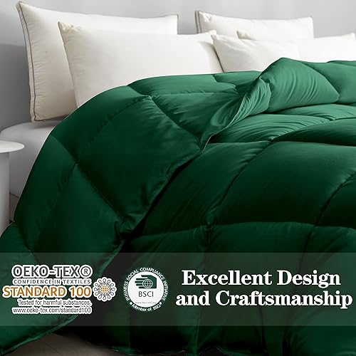 Miniatura 6 de DREAMHOUR Edredón de fibra de bambú, tamaño Queen, color verde esmeralda, ultra suave, transpirable, relleno de edredón de felpa para todas las