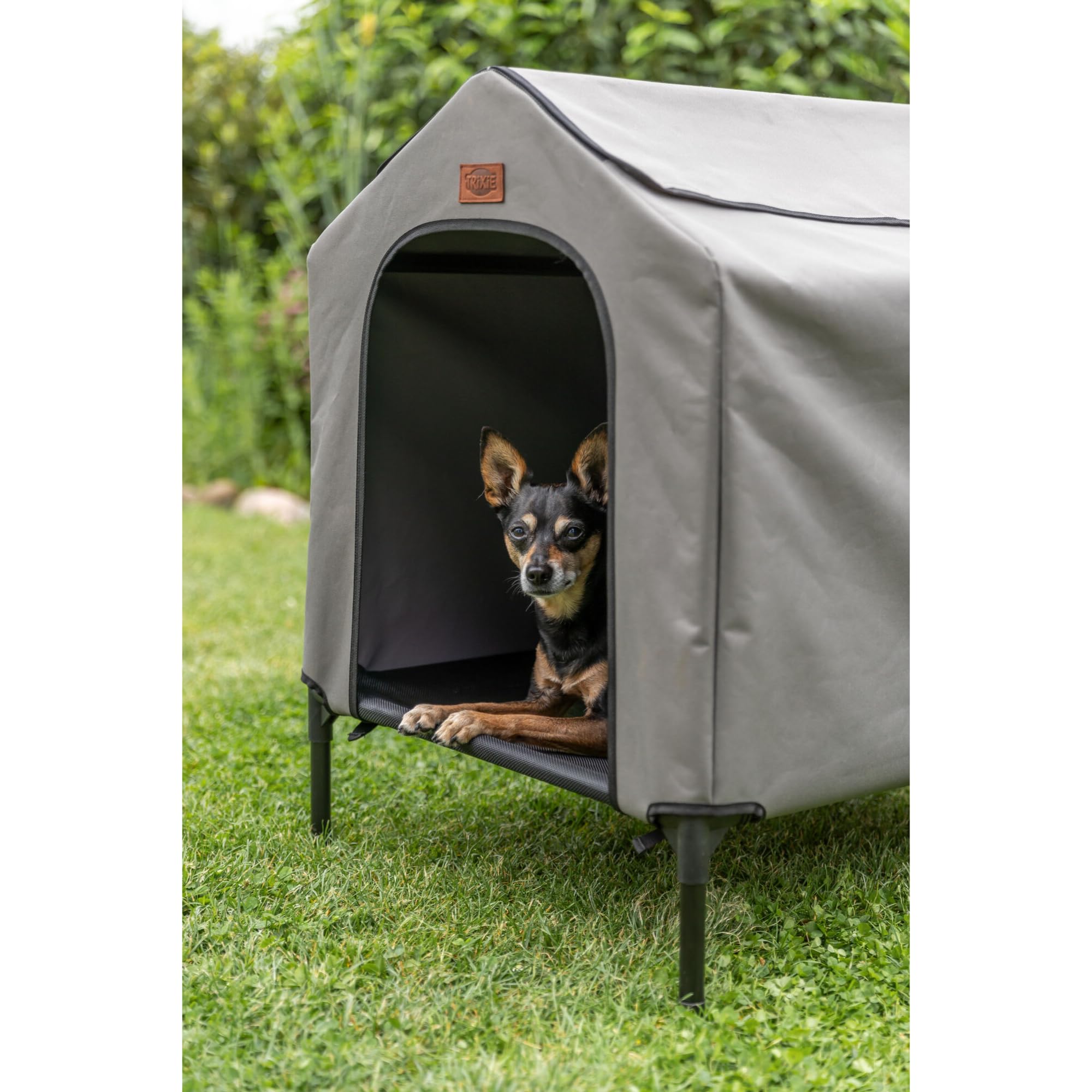 Trixie 2-in-1 Hundehütte und Hundebett, erhöhtes Zelt für drinnen und draußen mit abnehmbarer Abdeckung, wasserfest und UV-beständig, für kleine bis mittelgroße Hunde bis ca. 25 kg – 78 x 62 x 82 cm