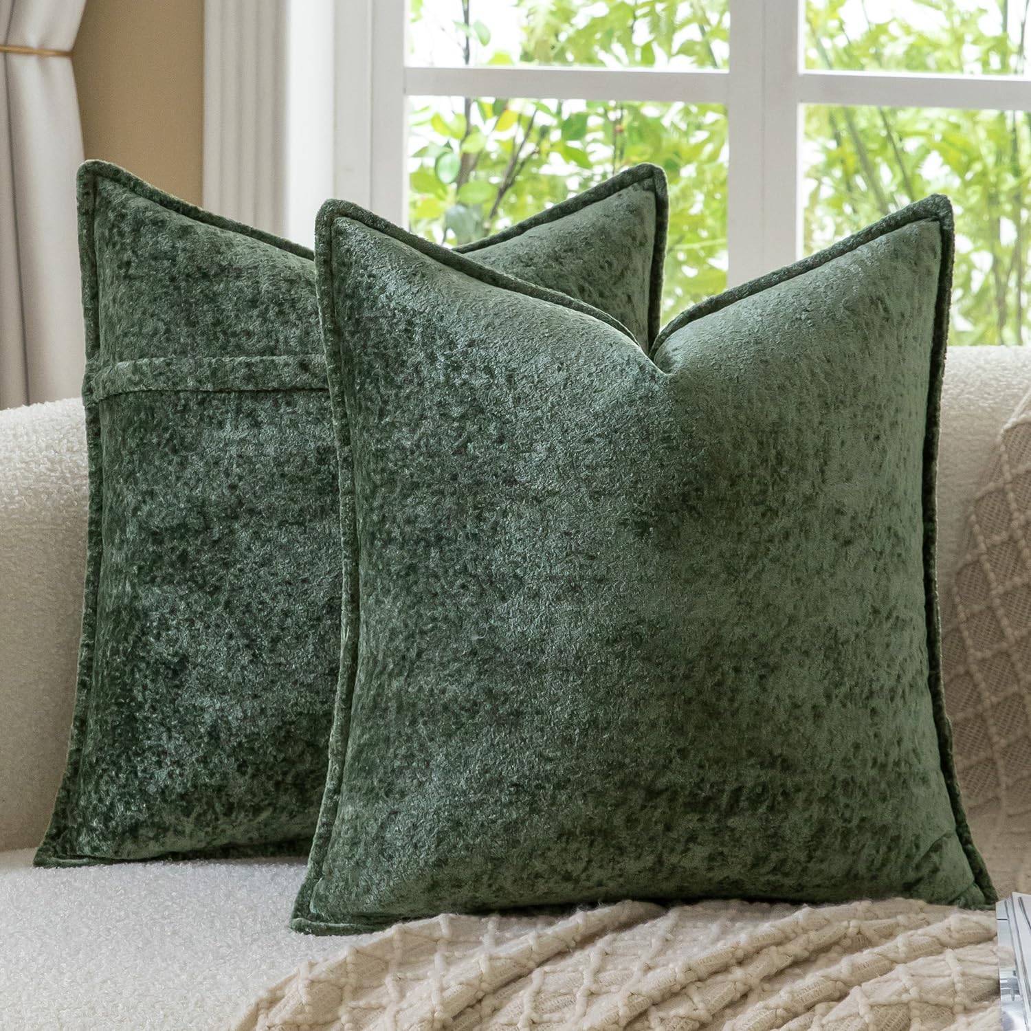 MADIZZ Vintage poszewki na poduszki z aksamitu, zestaw 2 sztuk, kraciasty wzór, styl boho i farmhouse do sofy, salonu i sypialni 45x45 cm, Zielony