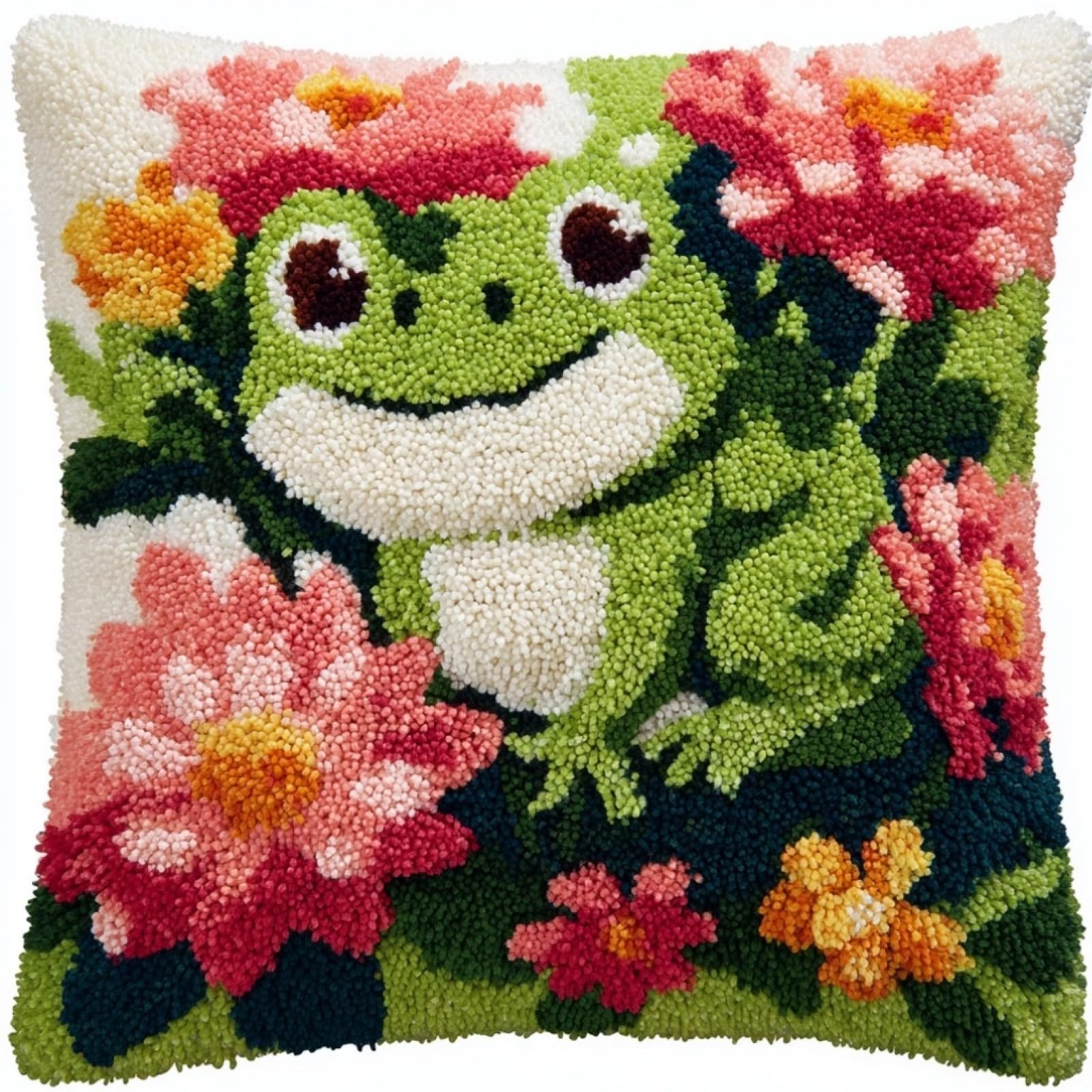 AxiangziK Latch Hook Pillow Kit for Beginners,Flowers and Frogs