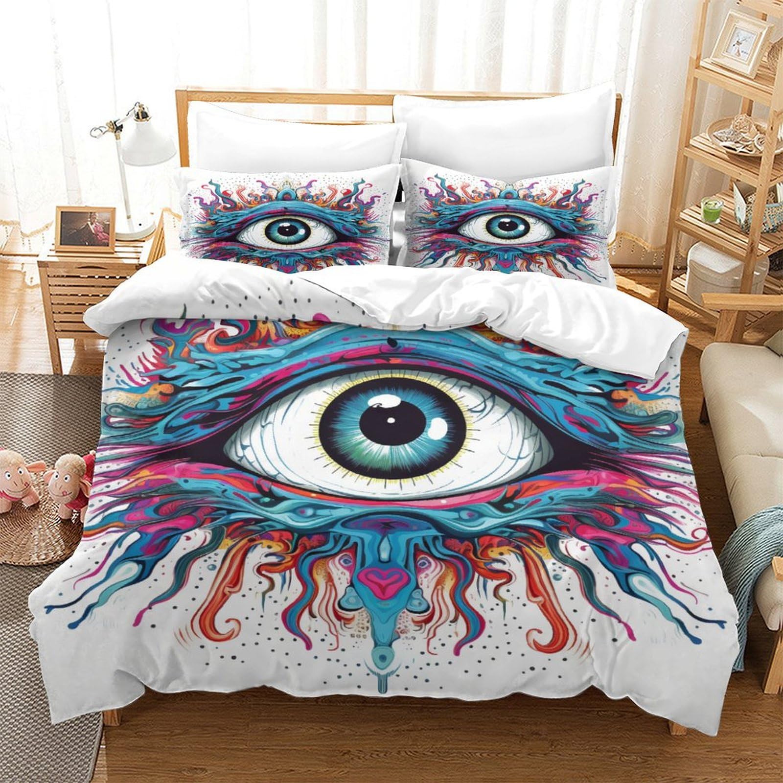 P1S9U7W5Y Vivid 3D Printed Single Eye 3pcs Microfiber Duvet Cover Set Psychedelic Eye Bedding Set King