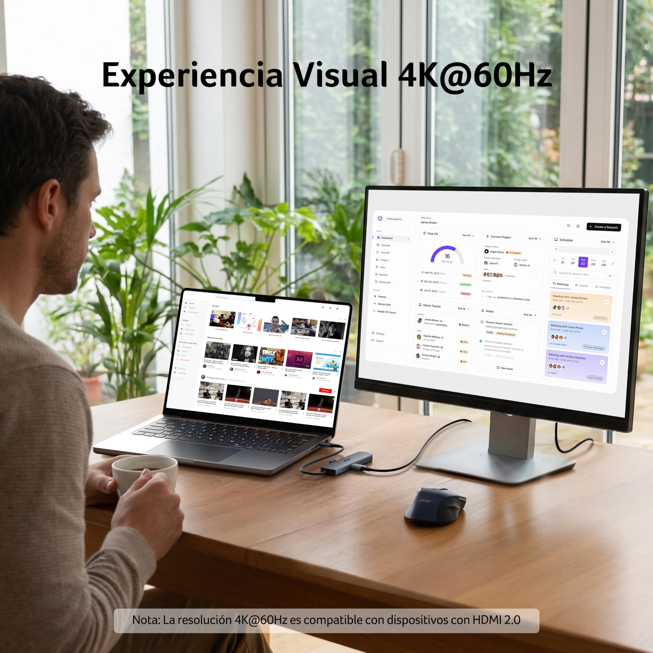 acer Hub USB C Ethernet de 1000Mbps, Adaptador HDMI 4K@60Hz, 1*USB-C 5 Gbps, 2*USB-A 3.0, PD 100W, Docking Station Multipuerto para iPhone 17/16, MacBook iPad Pro, Mac, Surface, Galaxy S25/26, etc.